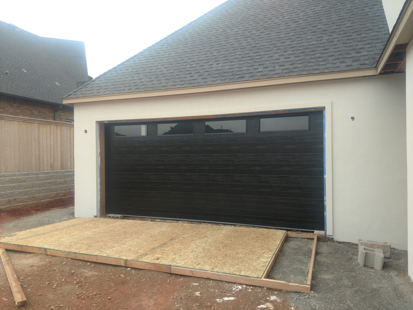 Garage door installation in progress