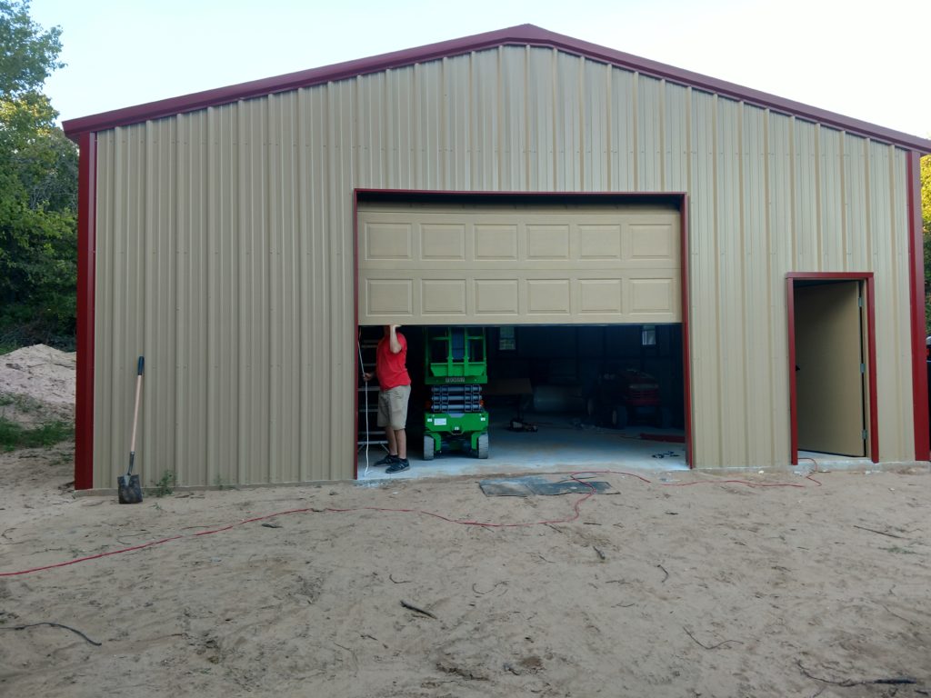 Garage door being opened in a storage shed